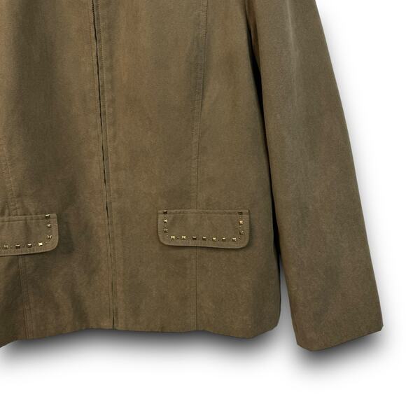 Alfred Dunner Lightweight Faux Suede Jacket Studded Zipper Front Tan Size 10 - Picture 3 of 9